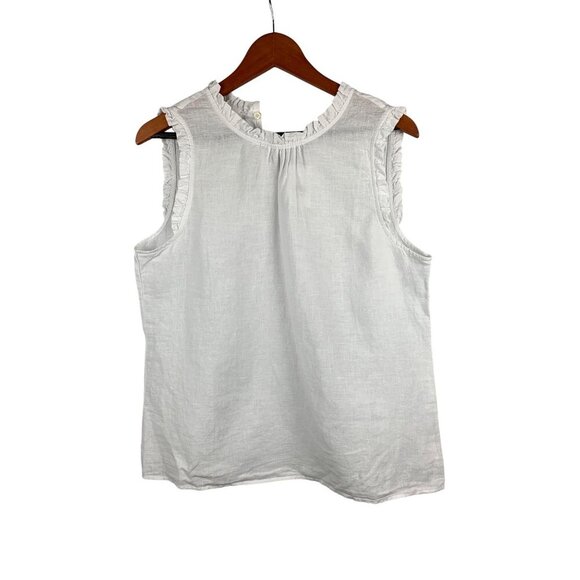 J.Crew Womens White Sleeveless Ruffle-Trim Linen & Cotton Blouse M - Picture 1 of 4